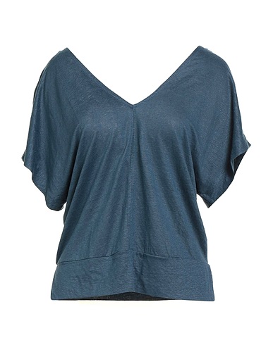 MAJESTIC FILATURES Basic T-Shirt Marineblau 94% Leinen, 6% Elastan