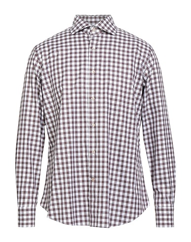 GIANNETTO PORTOFINO Checked shirt Dark brown 100% Cotton