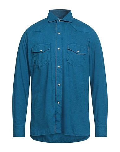 BAGUTTA 無地シャツ ディープティール コットン 100%