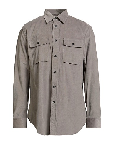 BRIONI Solid colour shirt Grey 100% Cotton, Leather
