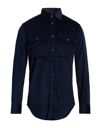 BRIONI Solid colour shirt Midnight blue 100% Cotton, Leather