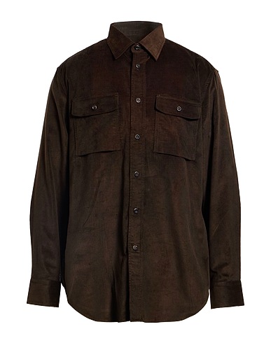 BRIONI Solid color shirt Dark brown 100% Cotton