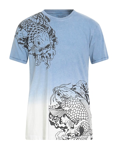 GUESS T-shirt Ανοιχτό μπλε 50% Οργανικό βαμβάκι, 50% Βαμβάκι