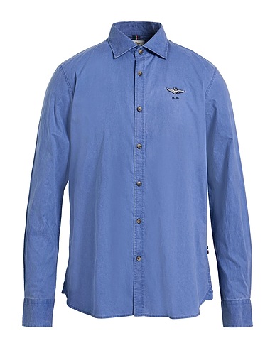 AERONAUTICA MILITARE Solid colour shirt Slate blue 100% Cotton