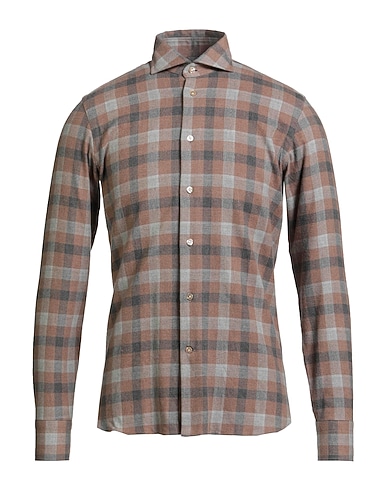BORRIELLO NAPOLI Checked shirt Light brown 100% Cotton