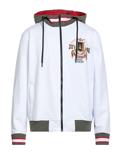 AERONAUTICA MILITARE Hooded track jacket  FRECCE TRICOLORI White 95% Cotton, 5% Elastane