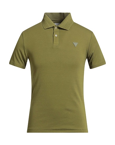 GUESS Polo shirt Military green 95% Cotton, 5% Elastane