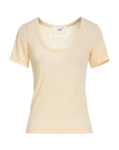 SOLOTRE Basic T-Shirt Beige 66% Viscose, 19% Polyamide, 9% Cashmere, 6% Elastane