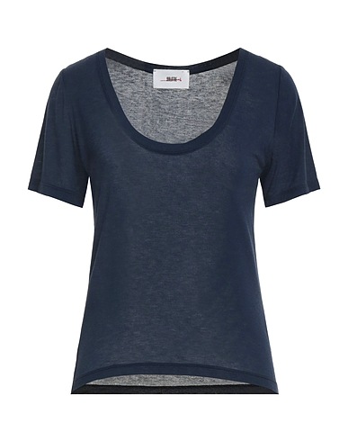 SOLOTRE Basic T-Shirt Navy blue 66% Viscose, 19% Polyamide, 9% Cashmere, 6% Elastane