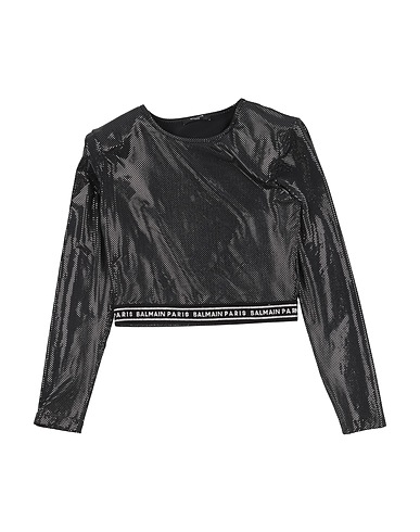 BALMAIN T-shirt Black 83% Polyamide, 17% Elastane, Metallized polyamide, Polyester