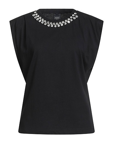 PINKO T-shirt Black 100% Cotton, Elastane, Glass, Steel