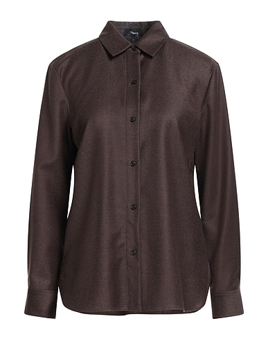 THEORY Solid color shirts & blouses Dark brown 100% Virgin Wool