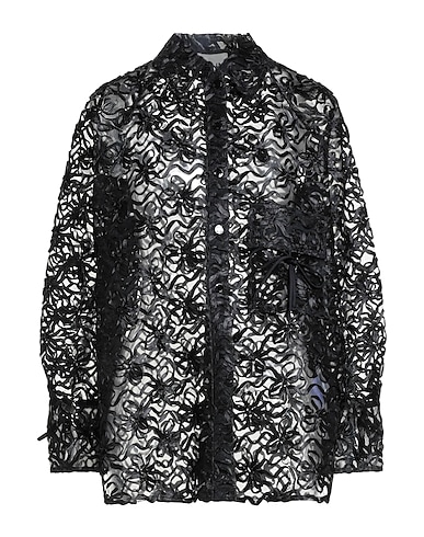 GANNI Solid color shirts & blouses Black 100% Recycled polyester, EcoVero™ viscose