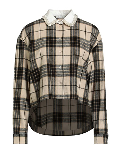 SANDRO Checked shirt Beige 100% Cotton