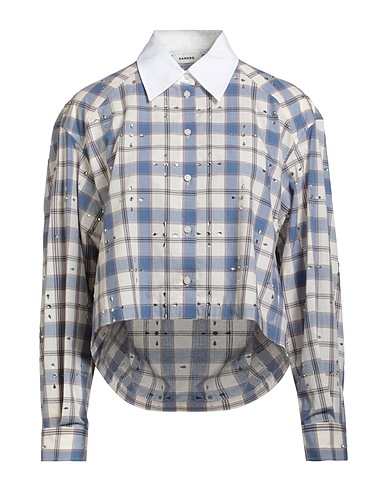 SANDRO Checked shirt Light blue 100% Cotton