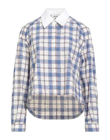 SANDRO Checked shirt Light blue 100% Cotton