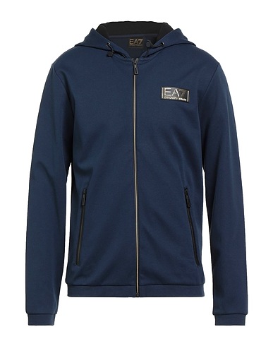 EA7 Hooded track jacket  Navy blue 51% Recycled polyester, 49% Cotton, Elastane
