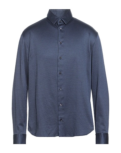 GIORGIO ARMANI Solid color shirt Navy 55% Cotton, 45% Polyamide
