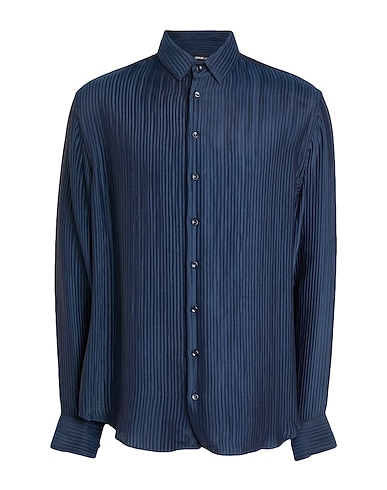 GIORGIO ARMANI Solid colour shirt Midnight blue 85% Viscose, 15% Silk