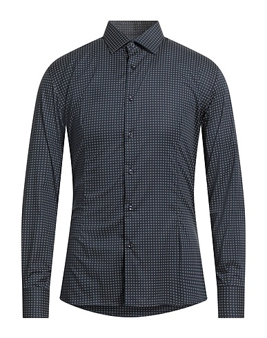 EREDI DEL DUCA Patterned shirt Midnight blue 97% Cotton, 3% Elastane