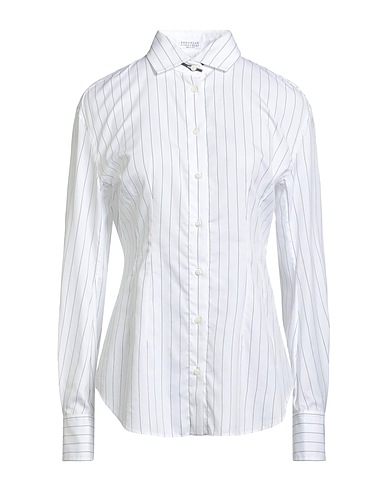 BRUNELLO CUCINELLI Striped shirt White 81% Cotton, 19% Silk, Polyamide, Elastane, Ecobrass