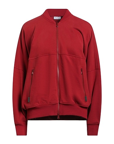 BRUNELLO CUCINELLI Sweatshirt Brick red 100% Cotton, Elastane, Acetate, Silk, Ecobrass