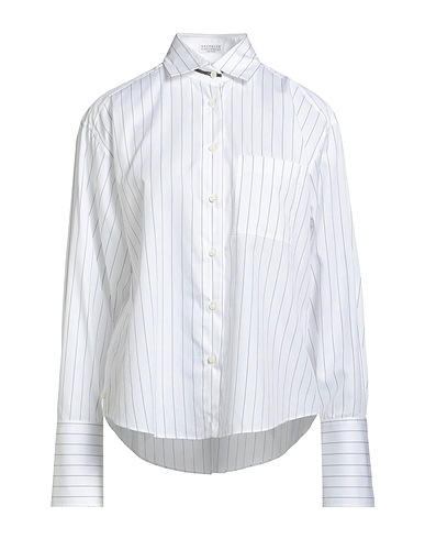 BRUNELLO CUCINELLI Striped shirt White 81% Cotton, 19% Silk, Ecobrass