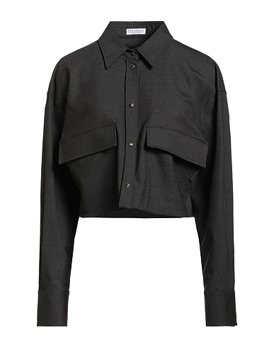 BRUNELLO CUCINELLI Shirts Charcoal 95% Virgin Wool, 5% Elastane, Ecobrass