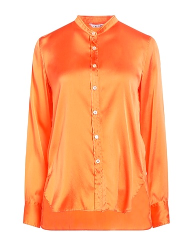 CALIBAN Solid colour shirts & blouses Orange 93% Silk, 7% Elastane