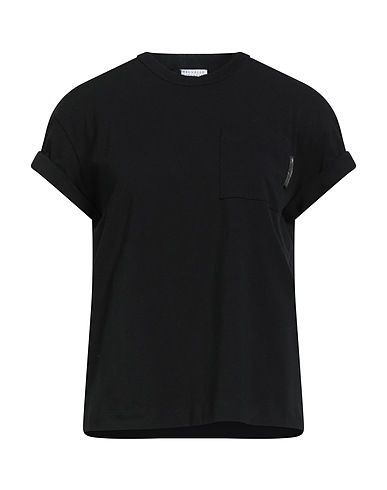 BRUNELLO CUCINELLI T-shirt Black 93% Cotton, 7% Elastane, Brass
