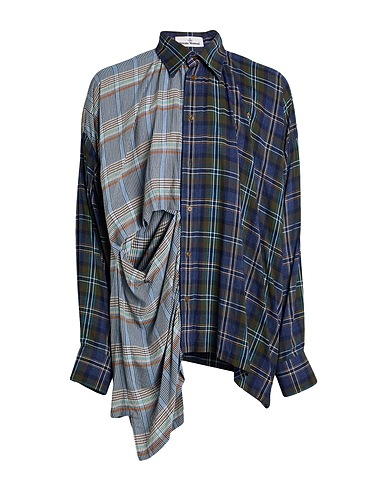 VIVIENNE WESTWOOD Checked shirt Navy blue 86% Viscose, 14% Virgin Wool