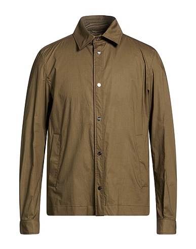 HERNO Solid colour shirt Military green 97% Cotton, 3% Elastane