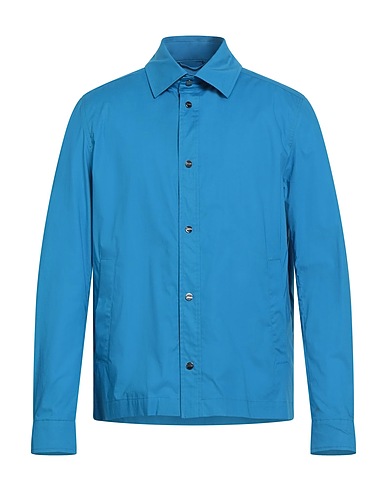HERNO Solid colour shirt Azure 97% Cotton, 3% Elastane