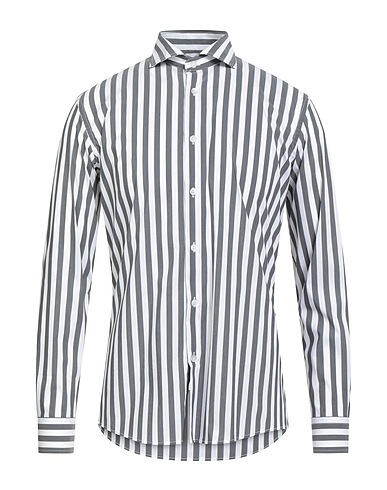 GREY DANIELE ALESSANDRINI Striped shirt 97% Cotton, 3% Elastane