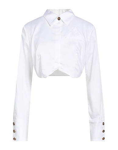 ELISABETTA FRANCHI 솔리드 컬러 셔츠 & 블라우스 화이트 98% 코튼, 2% 엘라스테인