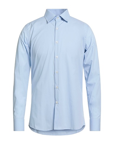 BAGUTTA Solid color shirt Light blue 97% Cotton, 3% Elastane