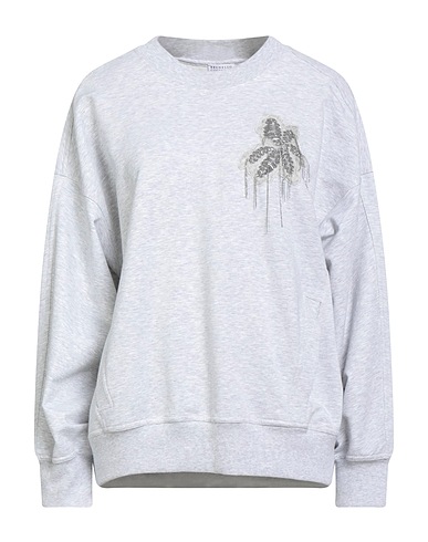 BRUNELLO CUCINELLI Sweatshirt Light grey 98% Cotton, 2% Elastane, Silk, Mohair wool, Brass