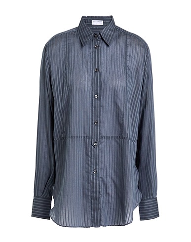 BRUNELLO CUCINELLI Striped shirt Slate blue 79% Cotton, 21% Silk