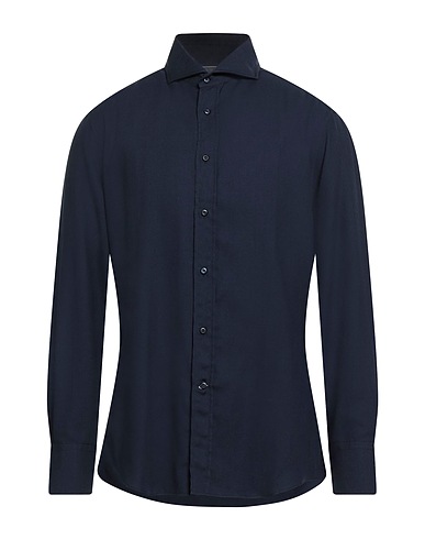 BRUNELLO CUCINELLI Solid colour shirt Midnight blue 85% Cotton, 15% Cashmere