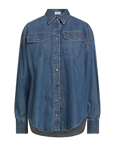 BRUNELLO CUCINELLI Denim shirt Blue 93% Cotton, 7% Elastane