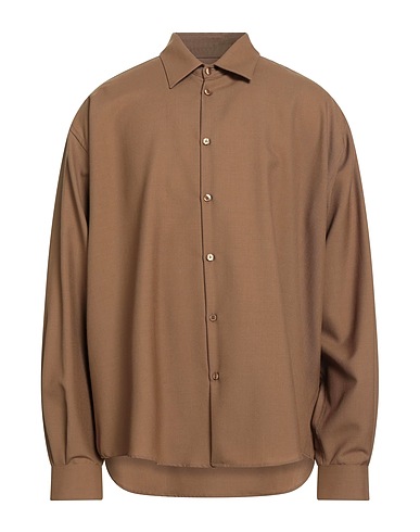LANEUS Solid color shirt Brown 100% Virgin Wool