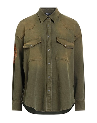 DONDUP Shirts Military green 97% Cotton, 3% Elastane