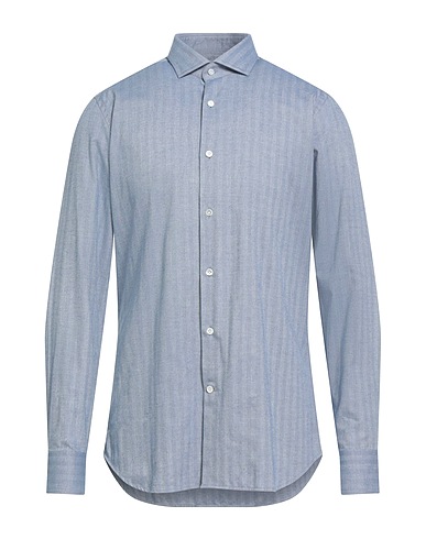 GUGLIELMINOTTI Patterned shirt Light blue 97% Cotton, 3% Elastane