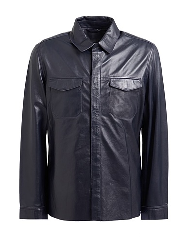 JOHN VARVATOS Solid colour shirt Midnight blue 100% Sheepskin