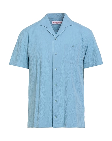 ORLEBAR BROWN Camisa lisa BLU CHIARO 100% Algodón