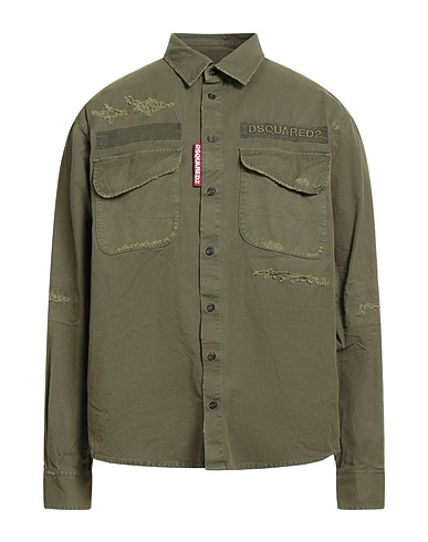 DSQUARED2 Camicia tinta unita Verde militare 100% Cotone