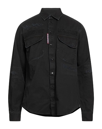 DSQUARED2 Camicia tinta unita Nero 100% Cotone