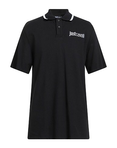 JUST CAVALLI Polo shirt Black 100% Cotton, Polyester, Elastane