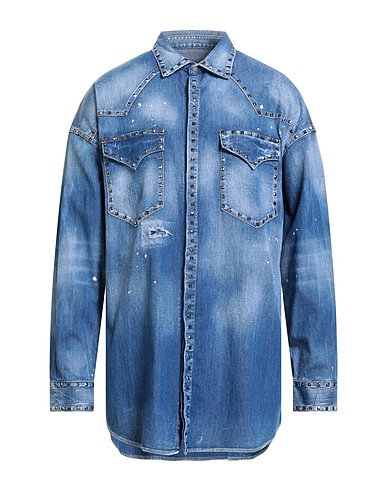 DSQUARED2 Denim shirt Blue 98% Cotton, 2% Elastane, Brass