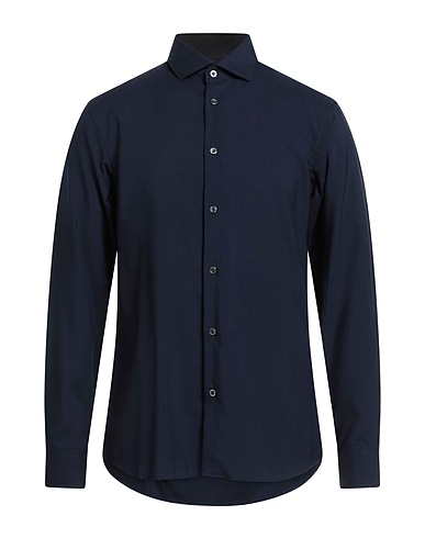 MOORER Solid colour shirt Midnight blue 100% Virgin Wool